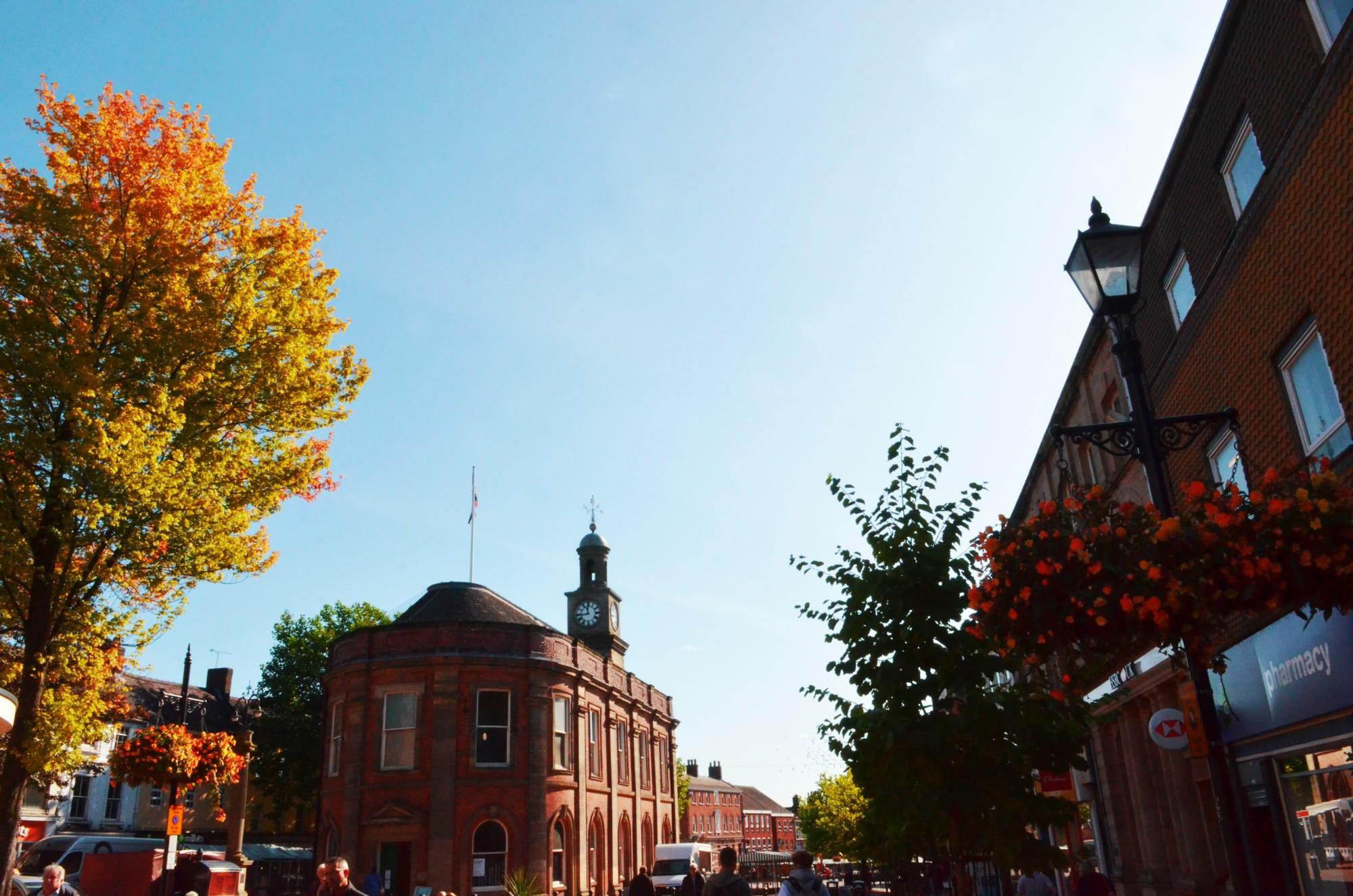 Town and guildhall in autumn