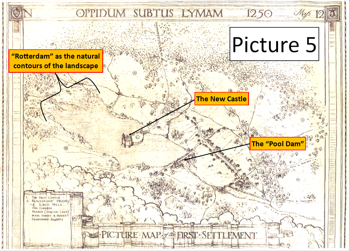 Map of Newcastle-under-Lyme, author unknow, annotated to show Pool Dam and Rotterdam