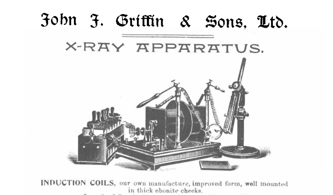 Old advert showing a drawing of an old X-Ray Machine