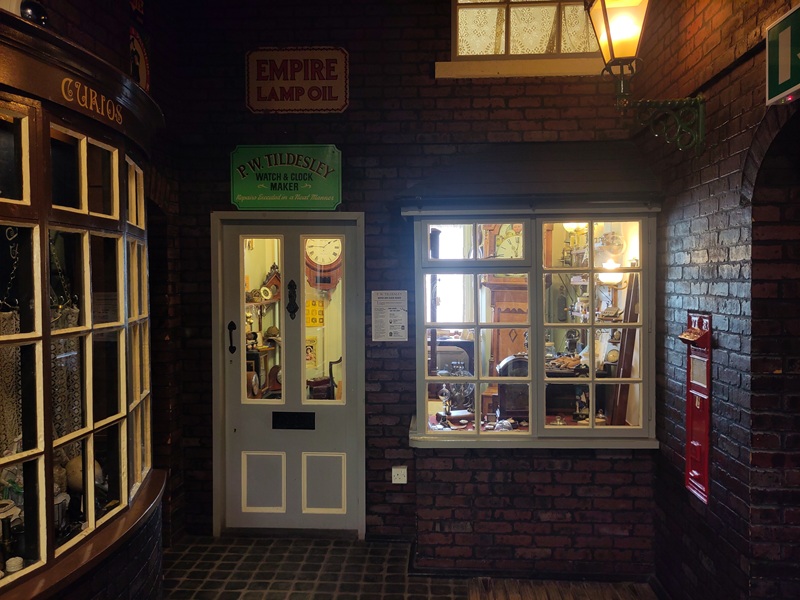 The exterior of a recreated Victorian watchmakers shop