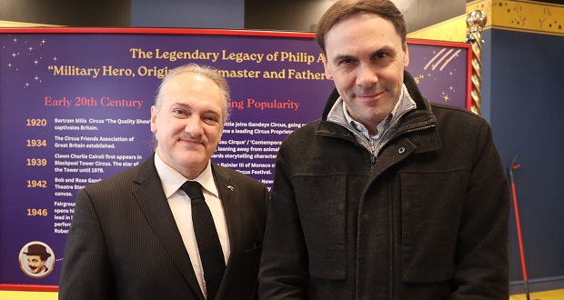 The image shows Andrew Van Buren, director of the Philip Astley project cic, is pictured, left, with Council Leader Simon Tagg.