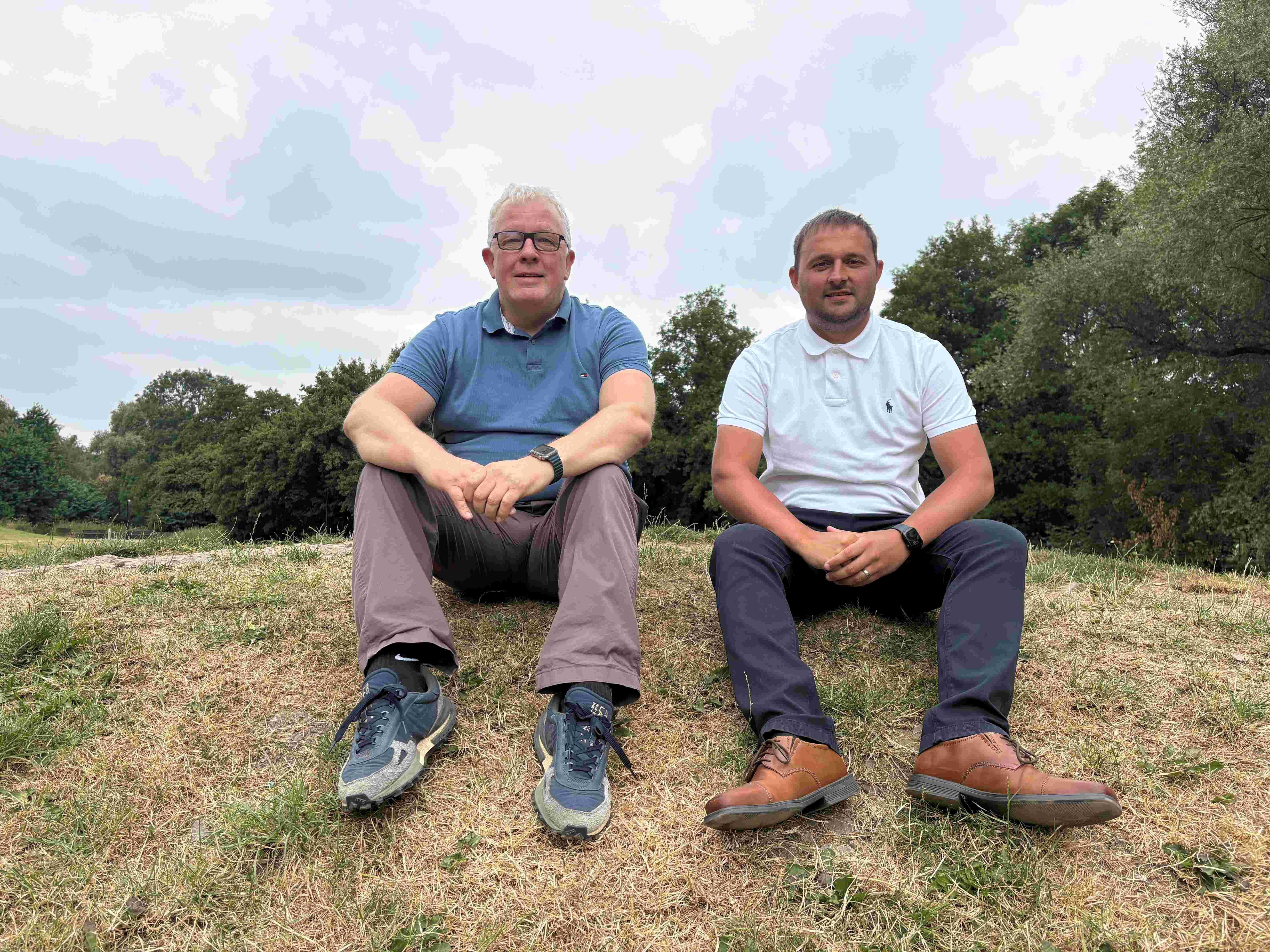 Cabinet members Andrew Fisher and Ben Simpson at the current BMX track at Lyme Valley Parkway.