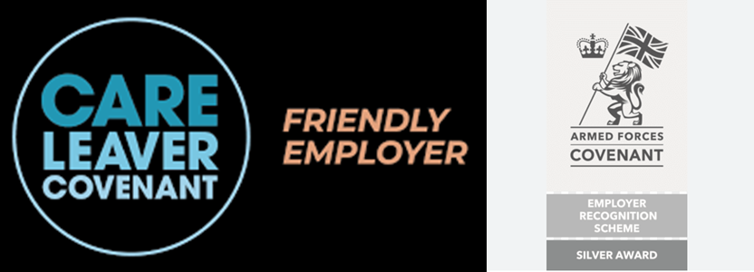 Care leaver covenant friendly employer and armed forces covenant logos