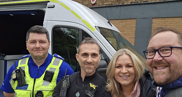 Images shows officers from different organisations attending a Civic Pride event.