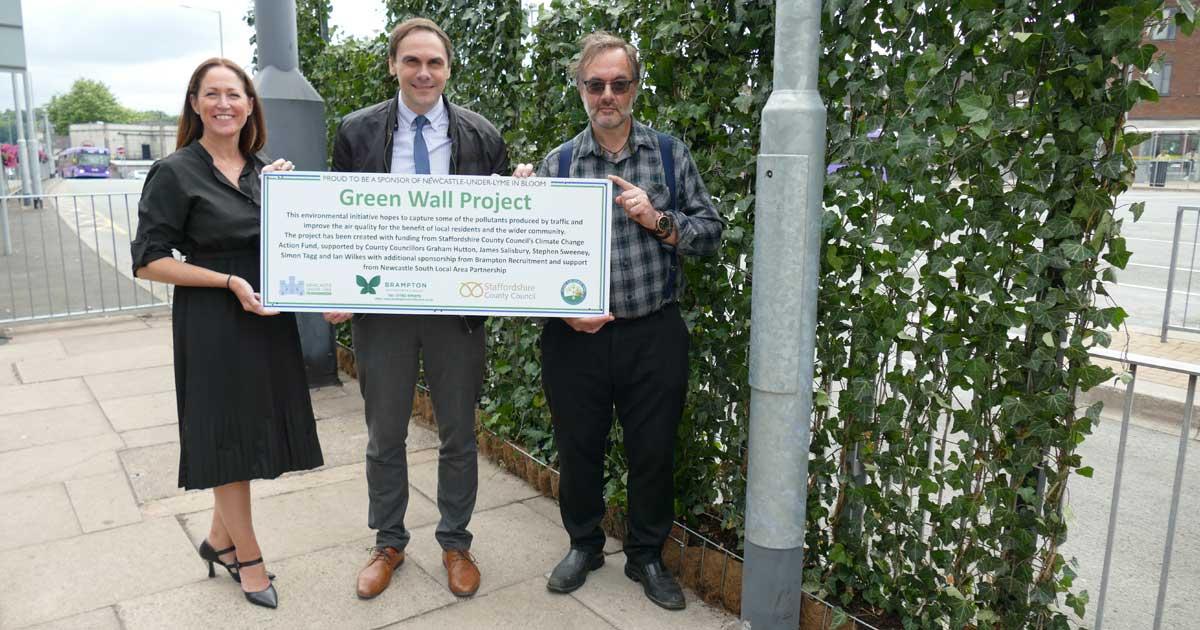 Green wall, ivy panels, Newcastle-under-Lyme Borough Council, traffic pollution, wildlife, natural, Newcastle bus station, carbon neutral.