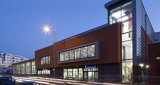 The image shows the J2 leisure centre in Newcastle-uner-Lyme.
