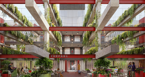 A CGI image of how the central atrium may look once the former Midway car park has been converted into C&C’s Karparc apartment complex.