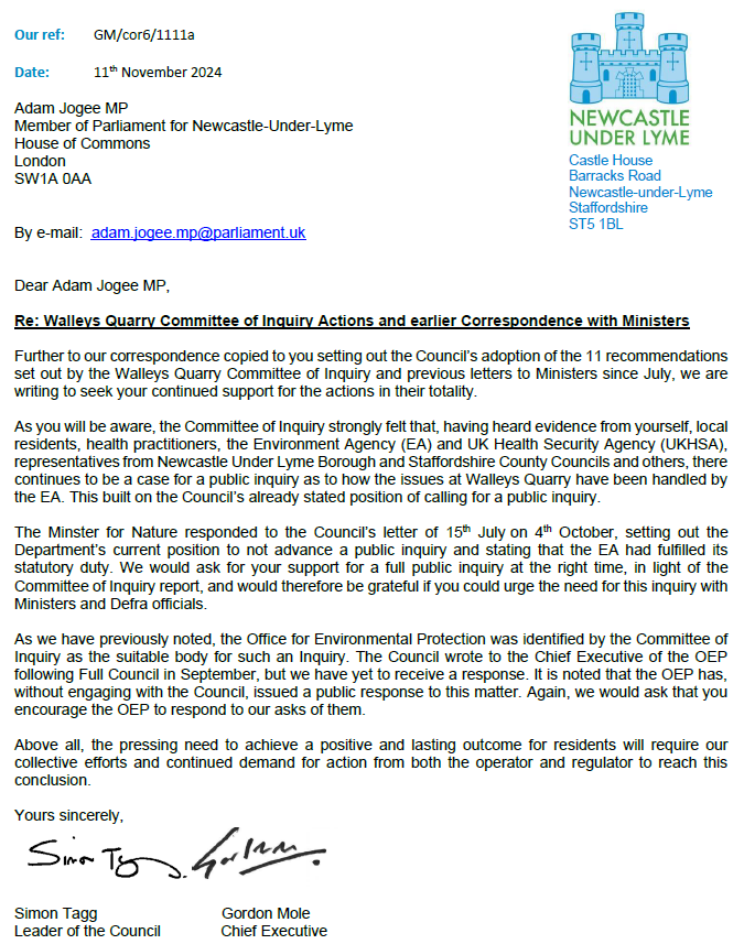 Image shows the letter sent to Adam Jogee, MP.