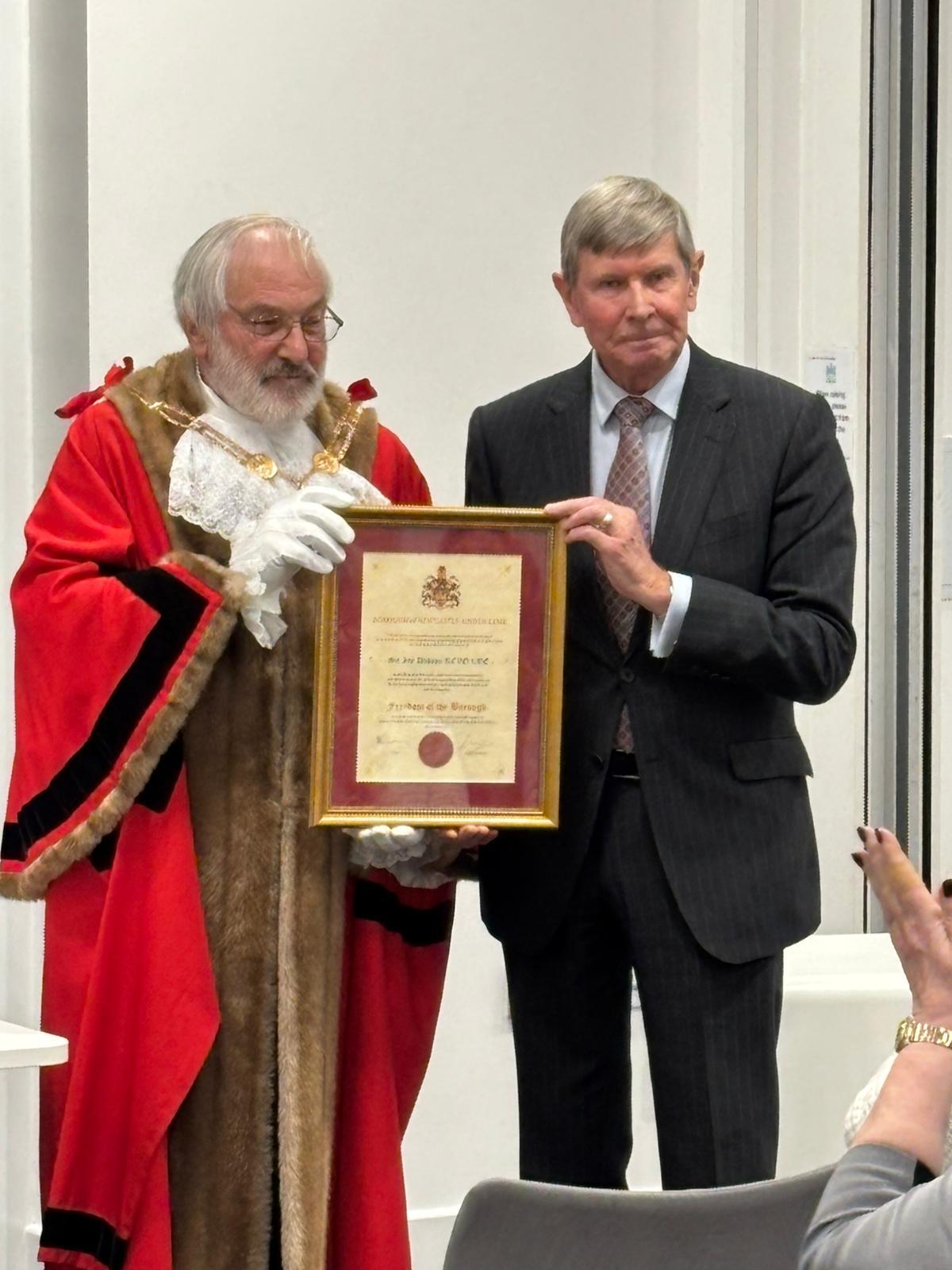 Sir Ian Dudson has received the prestigious Freedom of the Borough in recognition of his dedicated service.