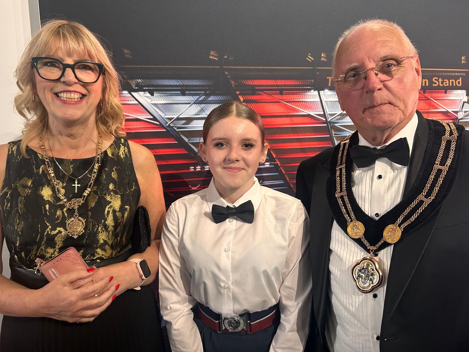 The Mayor and Mayoress, Christopher and Deborah Bailey, with cadet Elayna Johnson.
