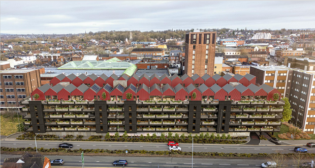 Image shows an artist's impression of the Midway car park will look on completion.