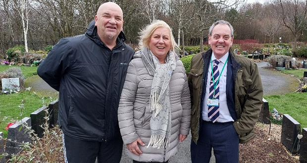 The image shows Nathan's Butler's parents Angela and Phil, left, with Cllr David Hutchison