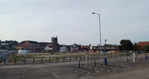 The image shows part of the cleared Ryecroft site where redevelopment work is scheduled to begin this month.