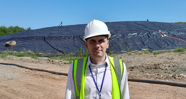 Image shows Simon Tagg on a site visit at Walleys Quarry landfill.