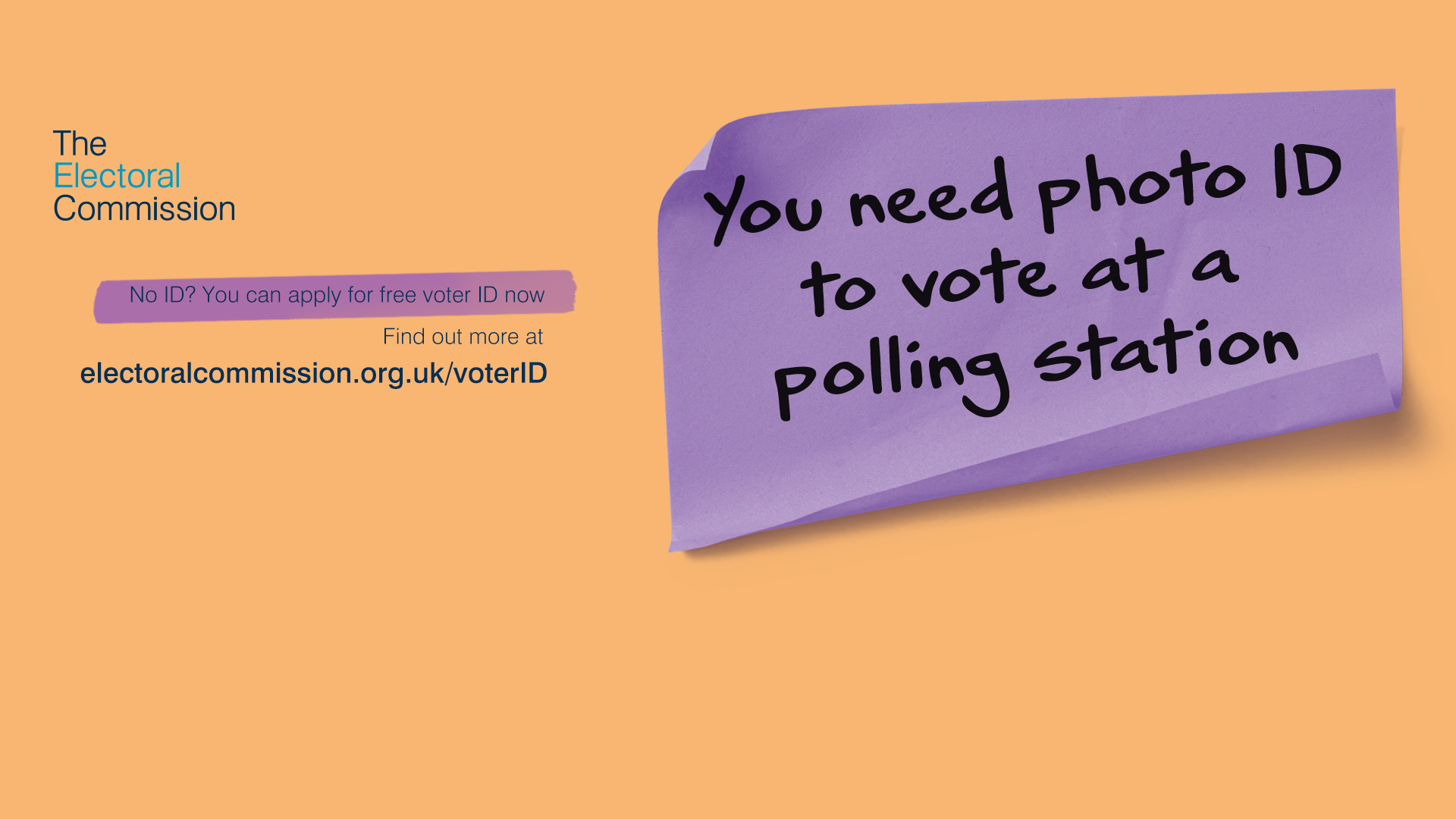 Image shows a post-it note saying 'remember photo-ID to vote at the polling station'