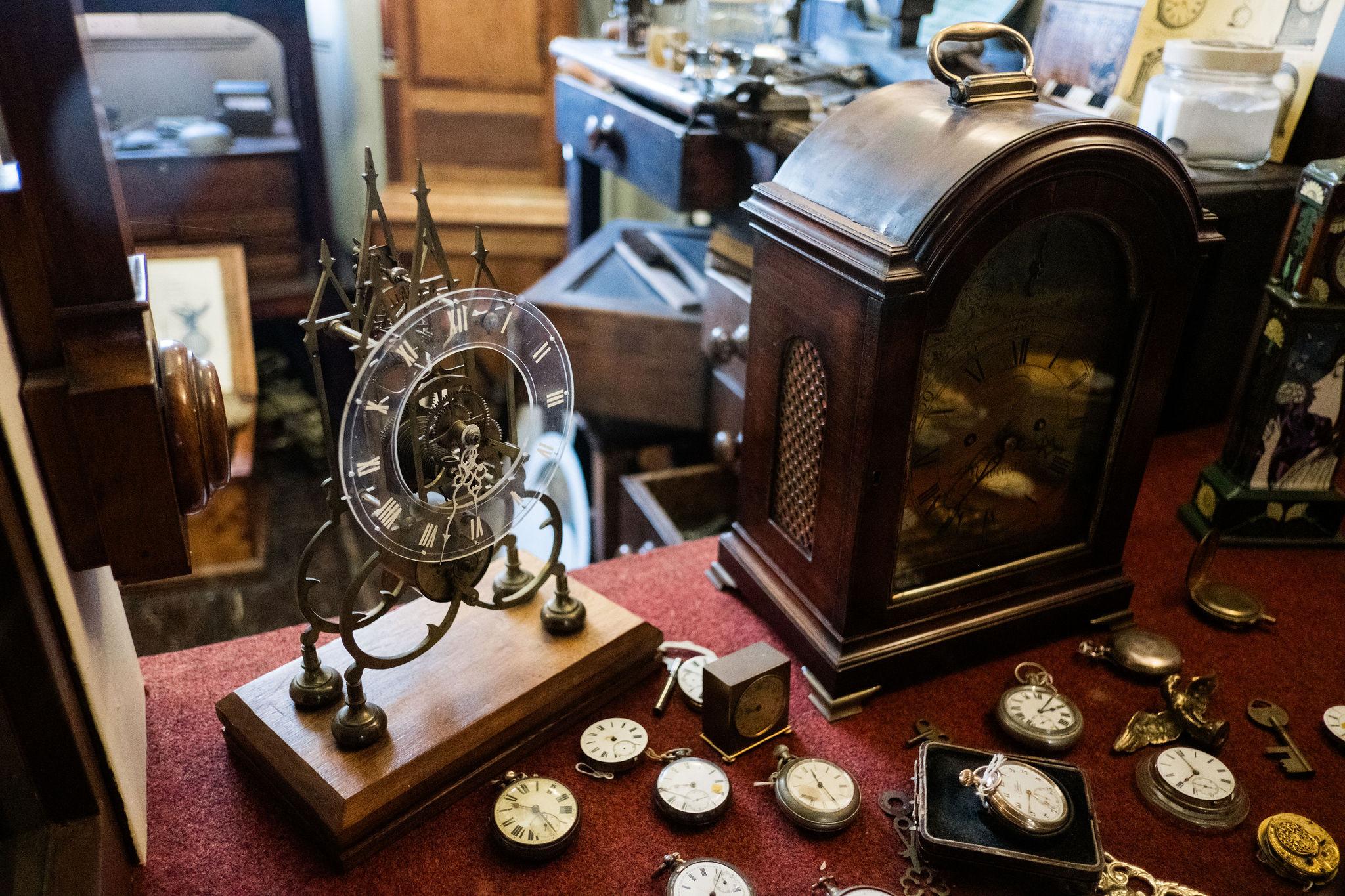 The clock makers shop in the Brampton Museum Victorian street. Image by Jenny Harper.