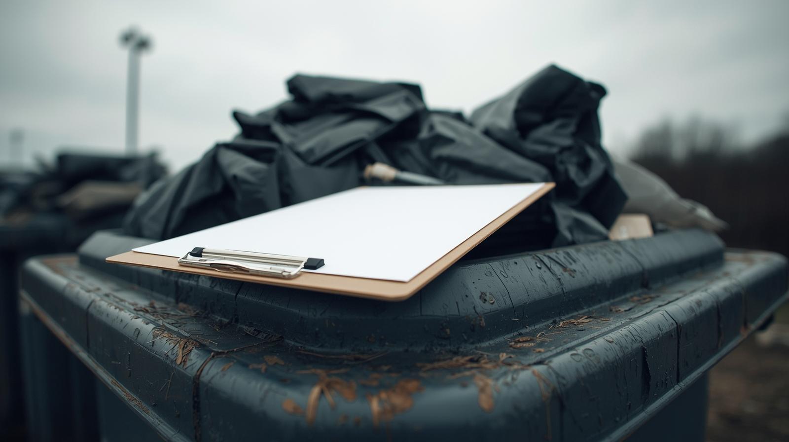 Image of a clipboard on top of a bin