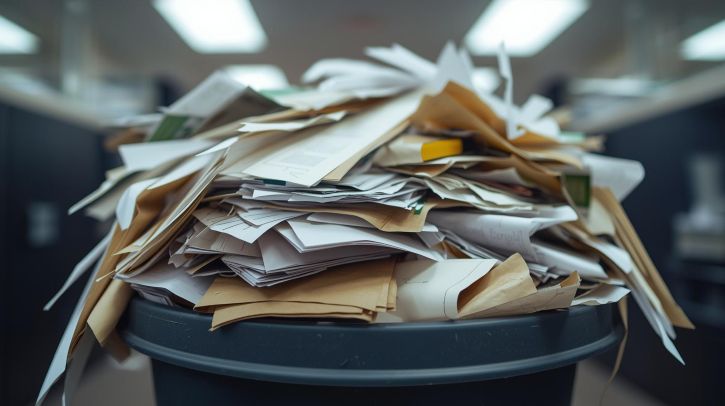 bin with paper overflowing